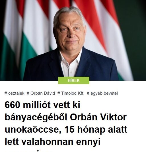 660 milliót vett ki bányacégéből Orbán Viktor unokaöccse, 15 hónap alatt lett valahonnan ennyi nyeresége