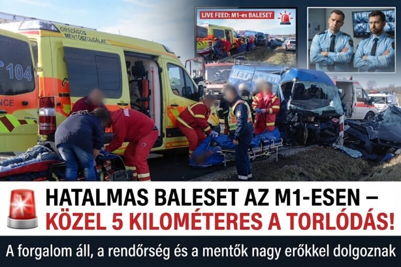 Súlyos karambol az M1-esen: két kamion és egy kisbusz ütközött, mentők is érkeztek – hatalmas torlódás alakult ki